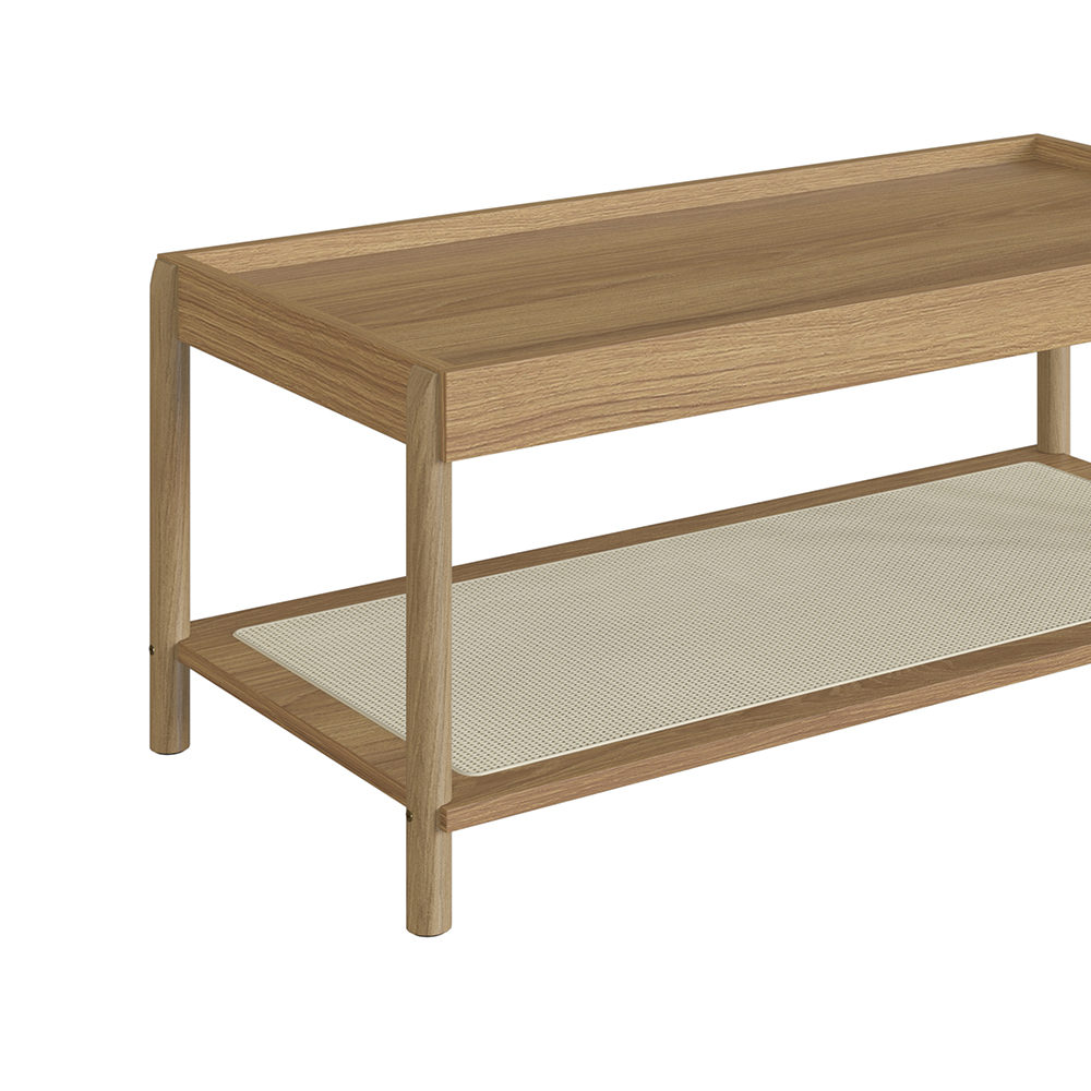 Oslo Coffee Table Wood Legs Rattan Shelf Storage -Coastal Oak - Image 2