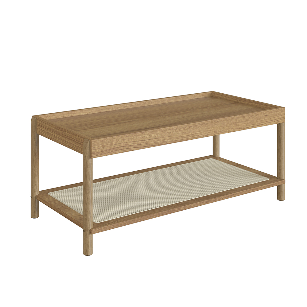Oslo Coffee Table Wood Legs Rattan Shelf Storage -Coastal Oak - Image 5