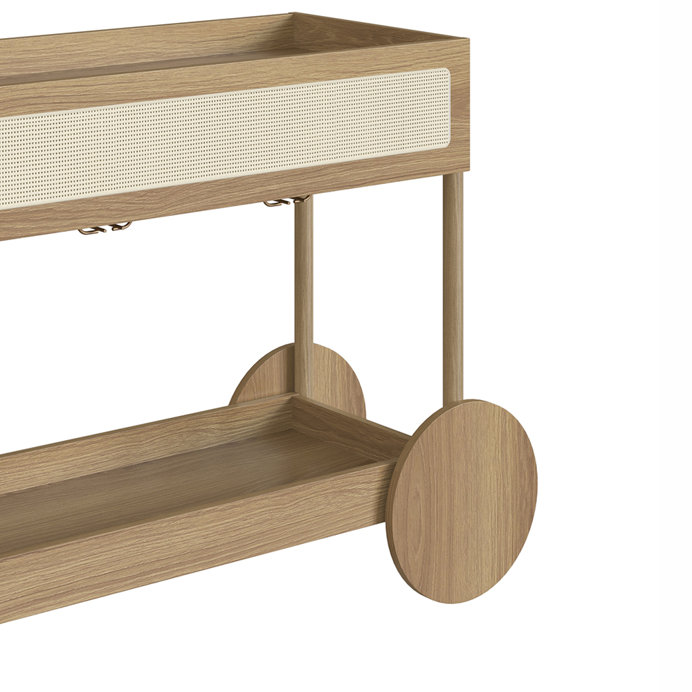 Oslo Bar Cart Trolley Wood Legs and Rattan Accent Drawer - Image 3