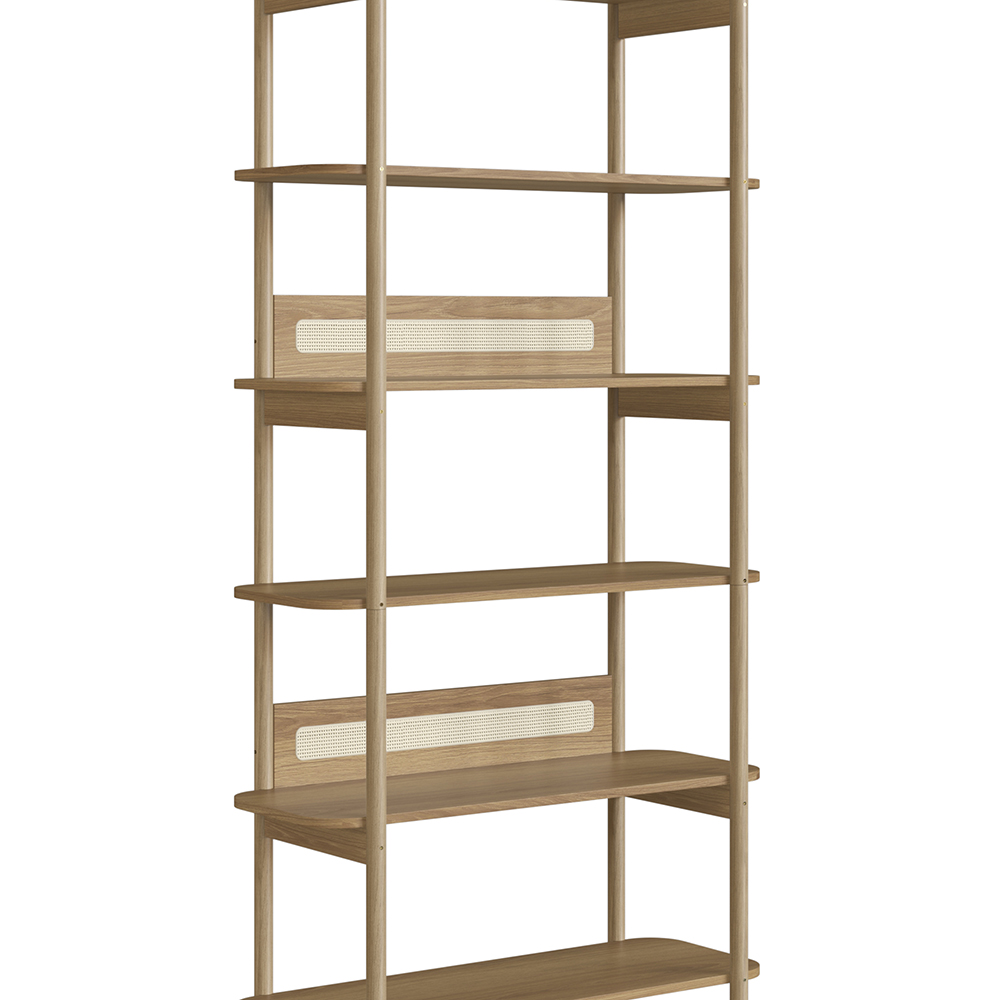 Oslo 6 Tier-Bookcase Storage  Wood Legs and Rattan Accent - Image 4