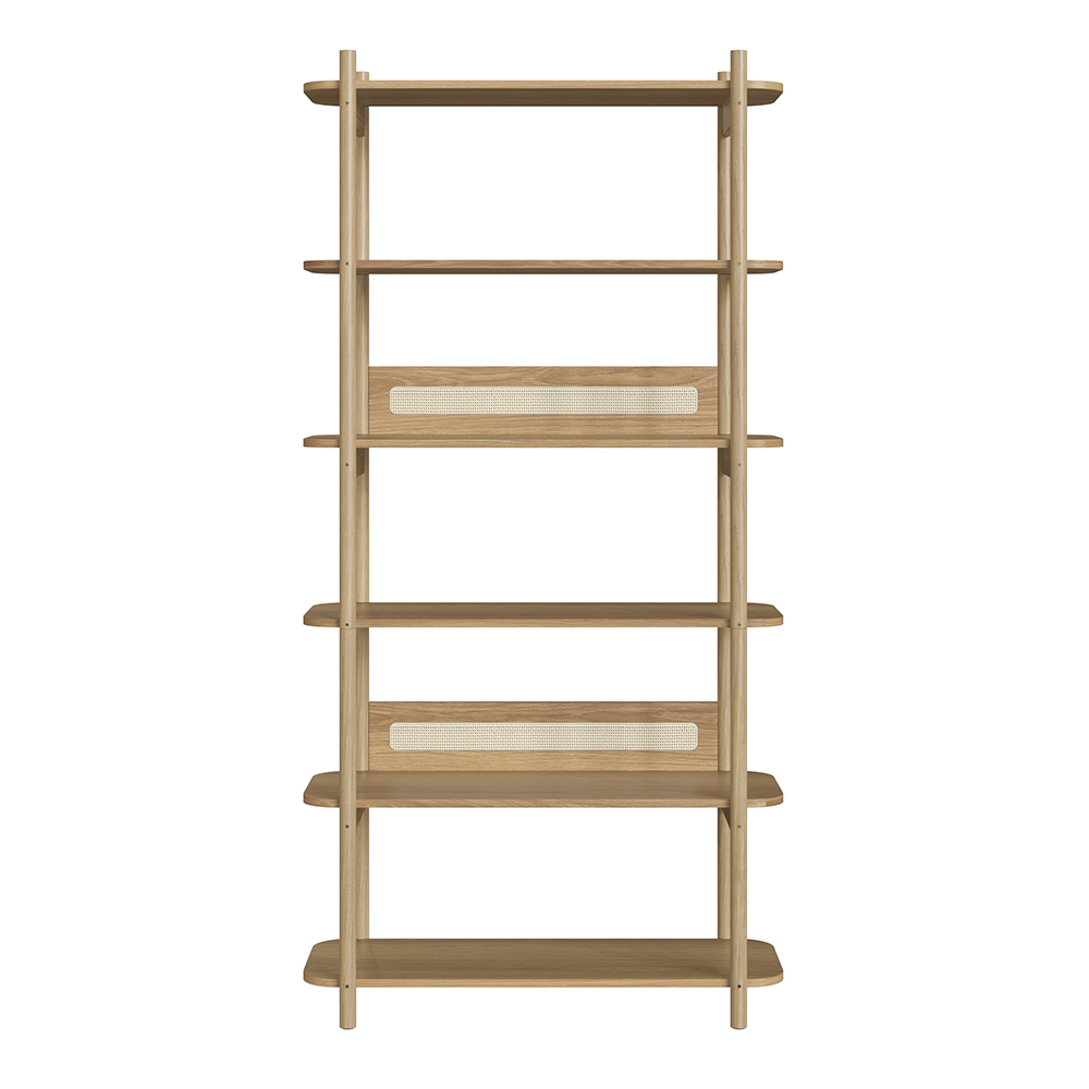 Oslo 6 Tier-Bookcase Storage  Wood Legs and Rattan Accent - Image 3