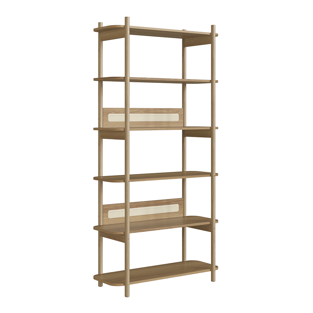 Oslo 6 Tier-Bookcase Storage  Wood Legs and Rattan Accent - Image 2