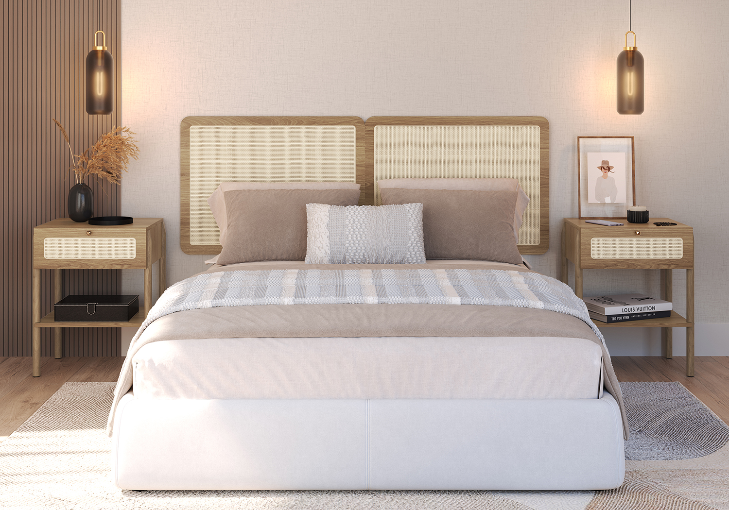 Oslo 79.5" Rattan Wall Mount Headboard  2 Panel for King Bed