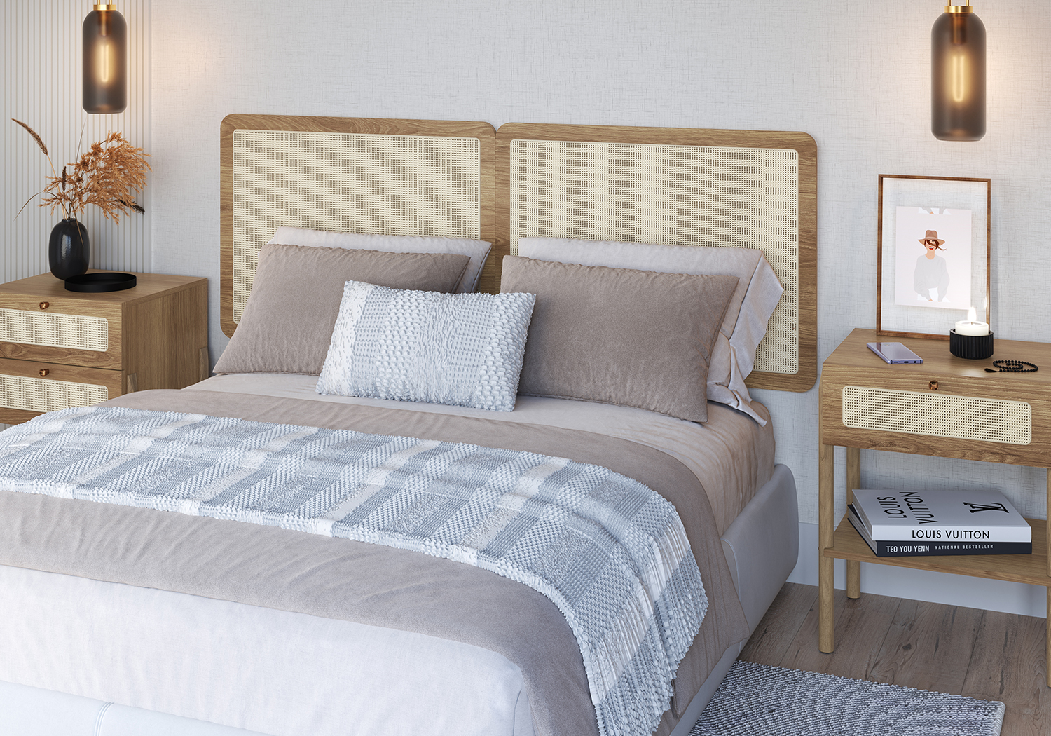 Oslo 79.5" Rattan Wall Mount Headboard  2 Panel for King Bed - Image 2