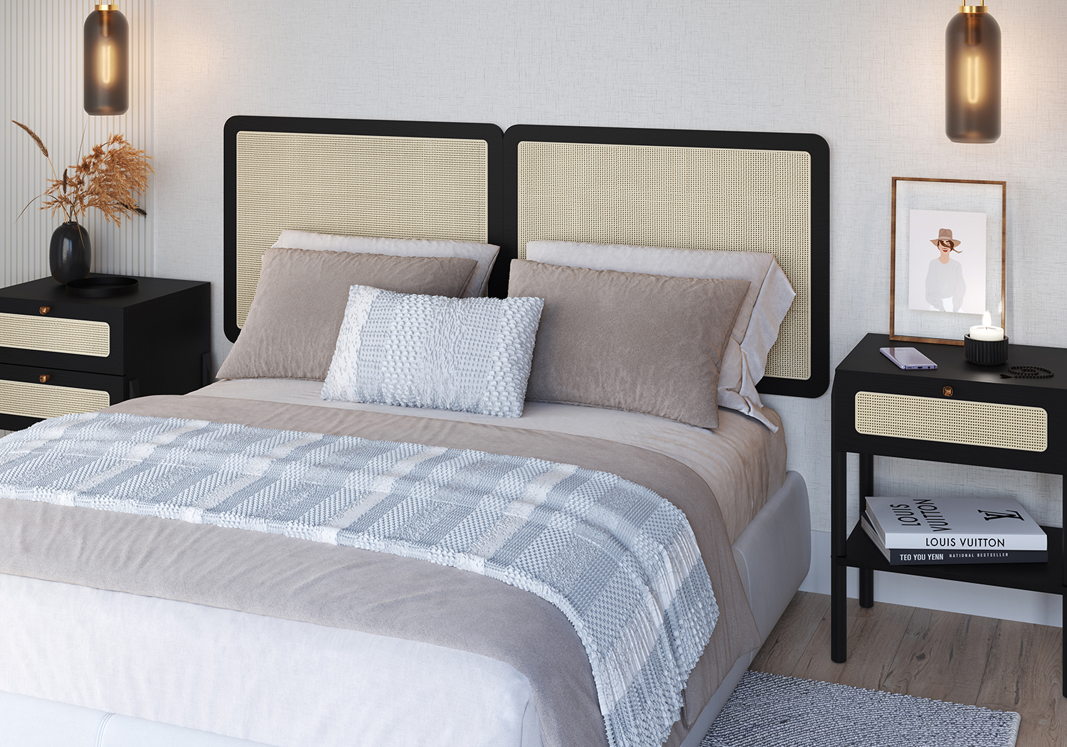 Oslo 64" Rattan Wall Mount Headboard  2 Panel for Full-Queen Bed - Image 2
