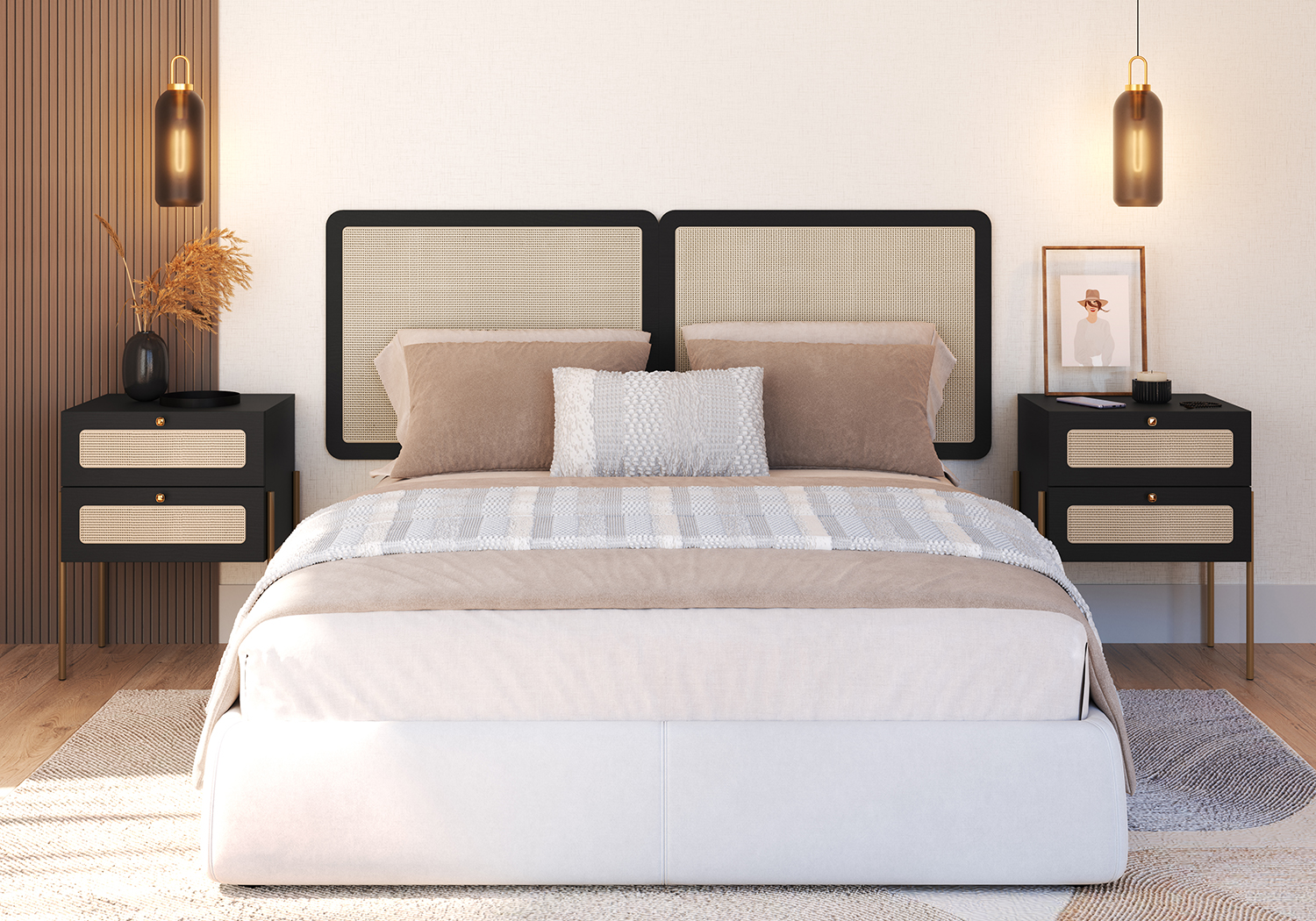 Oslo 64" Rattan Wall Mount Headboard  2 Panel for Full-Queen Bed