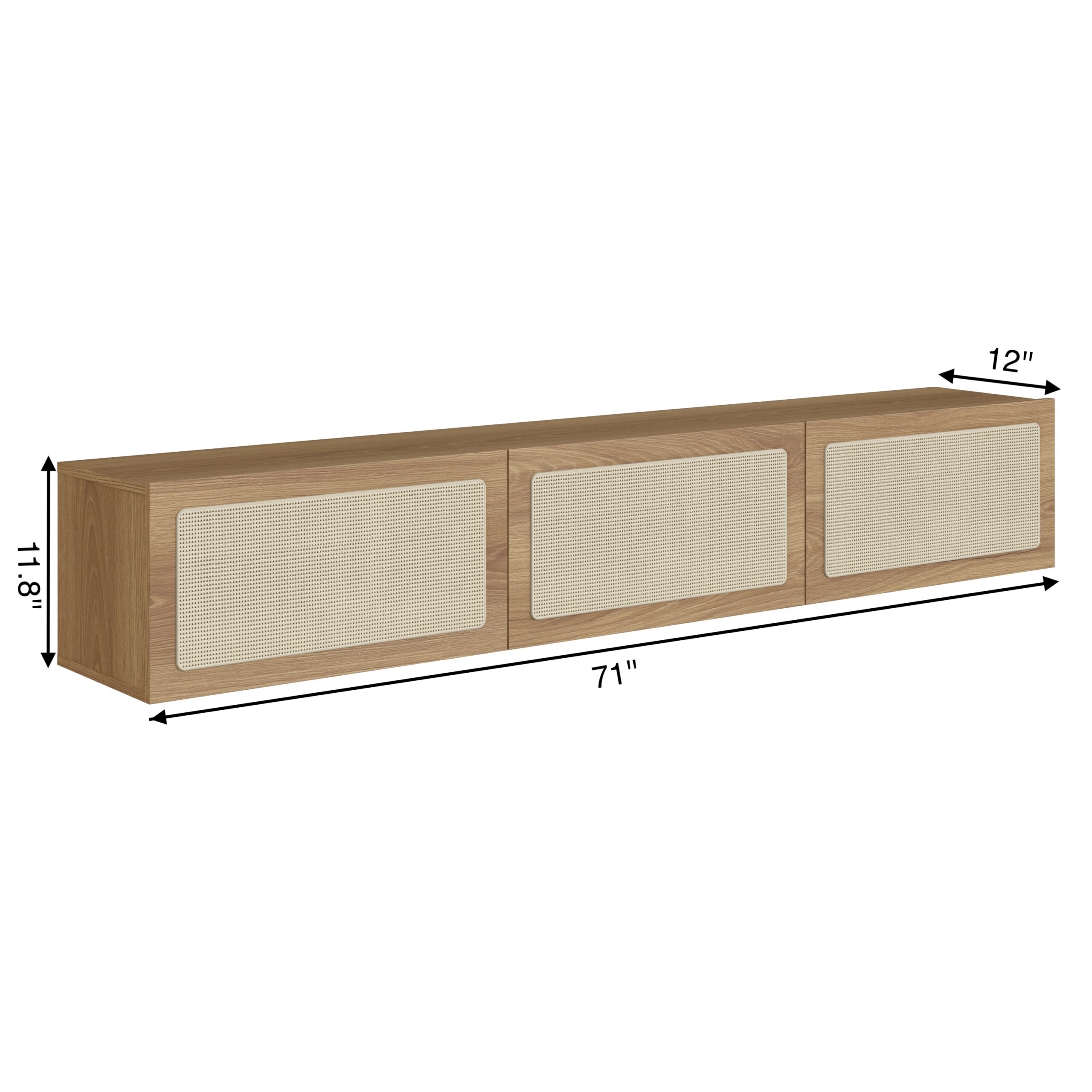 Oslo 71" Floating Wall Mount  3 Rattan Door Cabinet TV Stand-Coastal Oak - Image 7