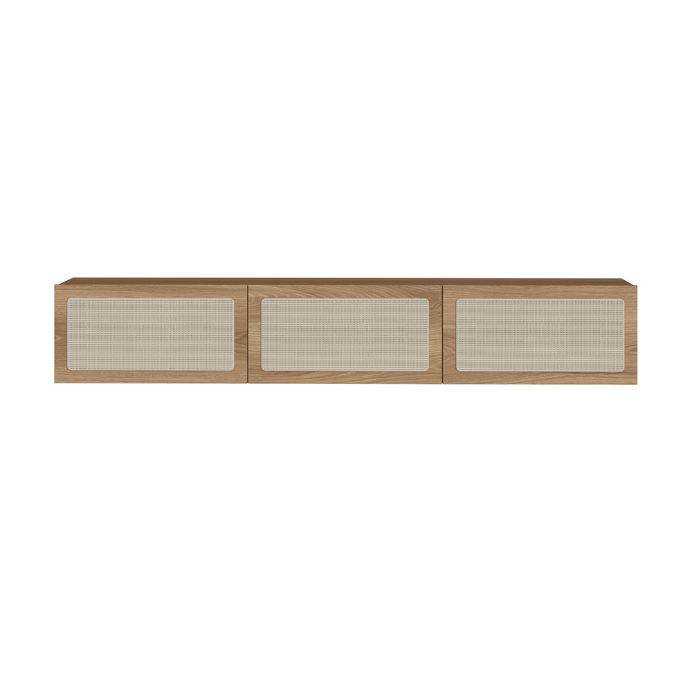 Oslo 71" Floating Wall Mount  3 Rattan Door Cabinet TV Stand-Coastal Oak - Image 2