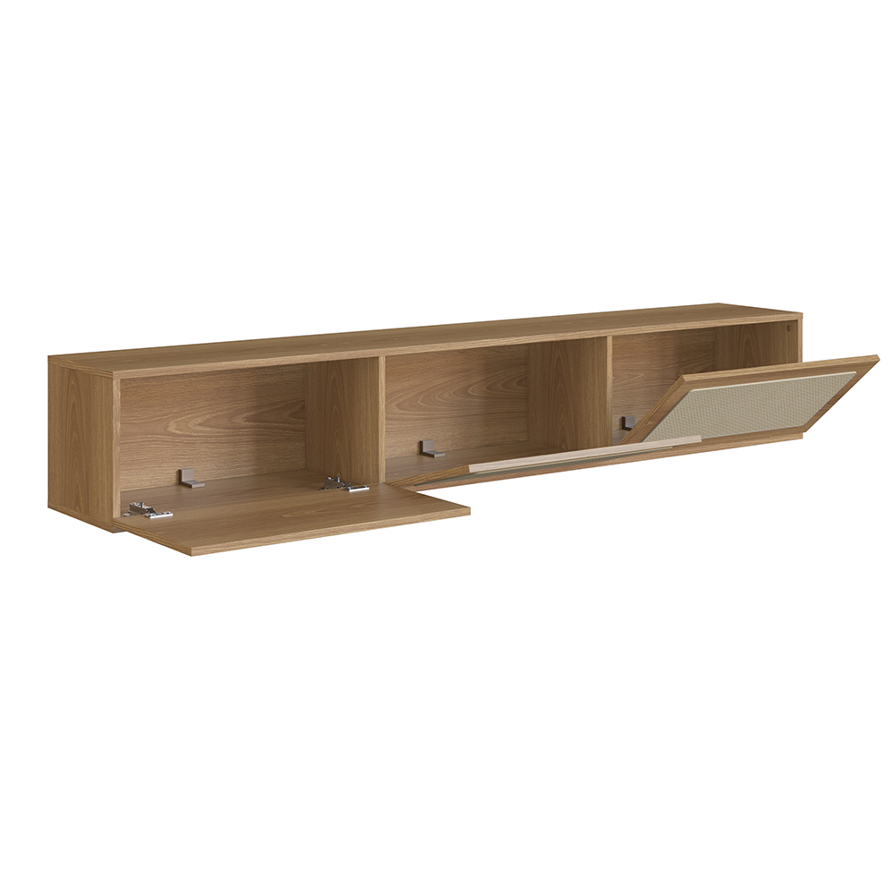 Oslo 71" Floating Wall Mount  3 Rattan Door Cabinet TV Stand-Coastal Oak - Image 3