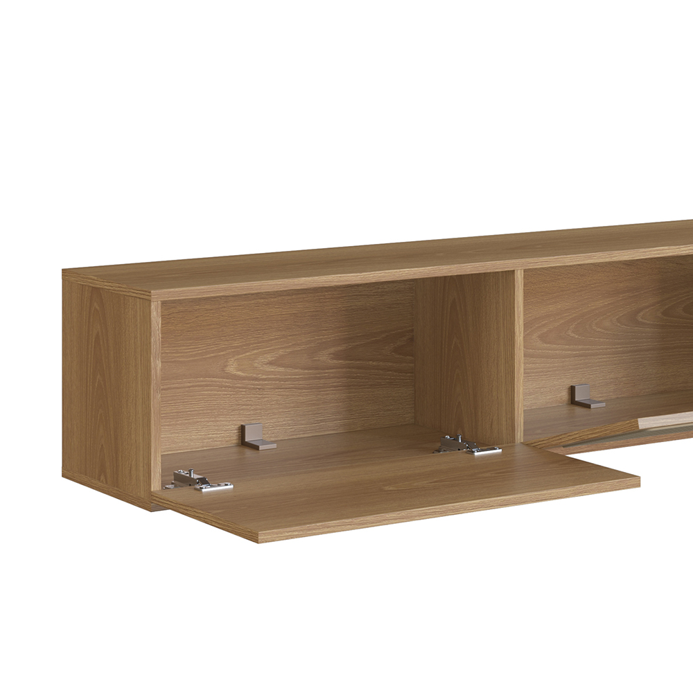 Oslo 71" Floating Wall Mount  3 Rattan Door Cabinet TV Stand-Coastal Oak - Image 4