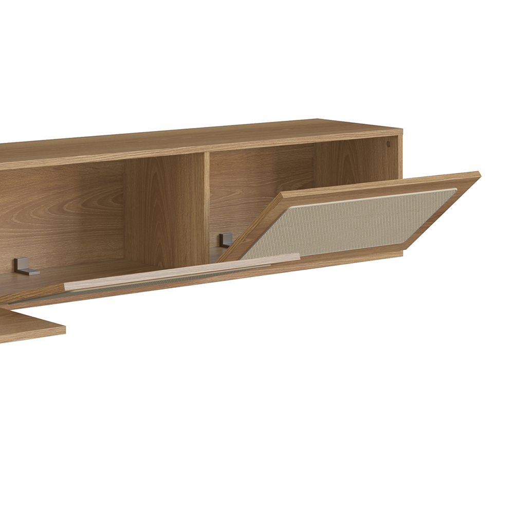 Oslo 71" Floating Wall Mount  3 Rattan Door Cabinet TV Stand-Coastal Oak - Image 5