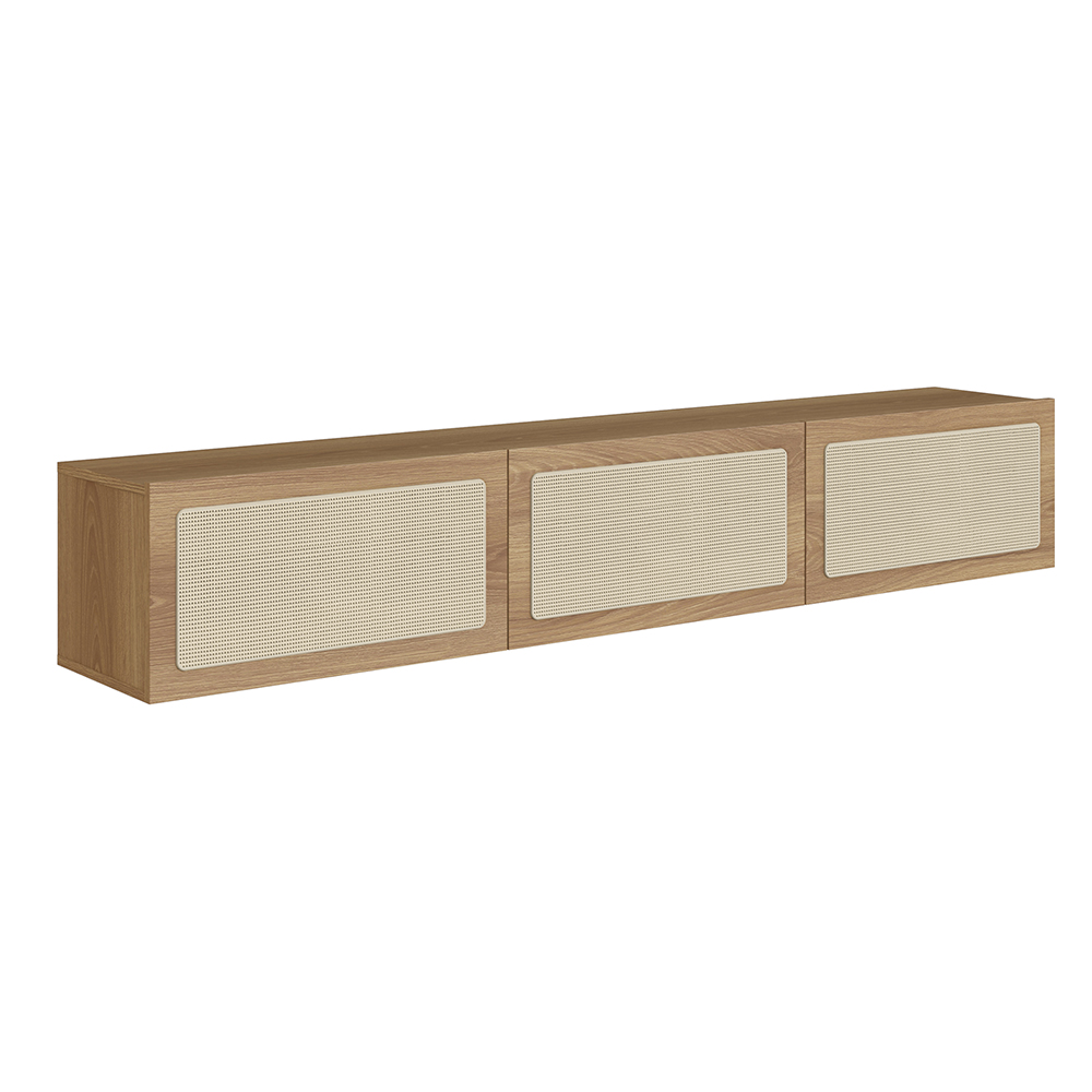 Oslo 71" Floating Wall Mount  3 Rattan Door Cabinet TV Stand-Coastal Oak - Image 6