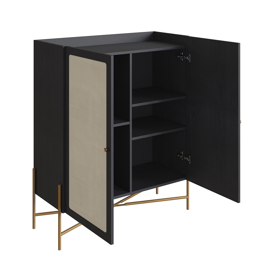 Oslo 36"LX43"H Bar Cabinet Gold Iron Leg 2 Rattan Door Sideboard - Image 4