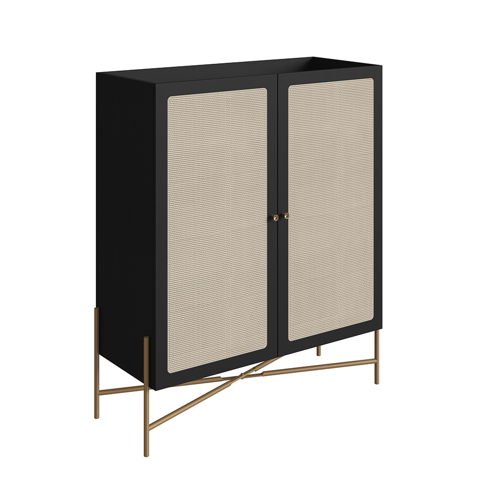 Oslo 36"LX43"H Bar Cabinet Gold Iron Leg 2 Rattan Door Sideboard - Image 3