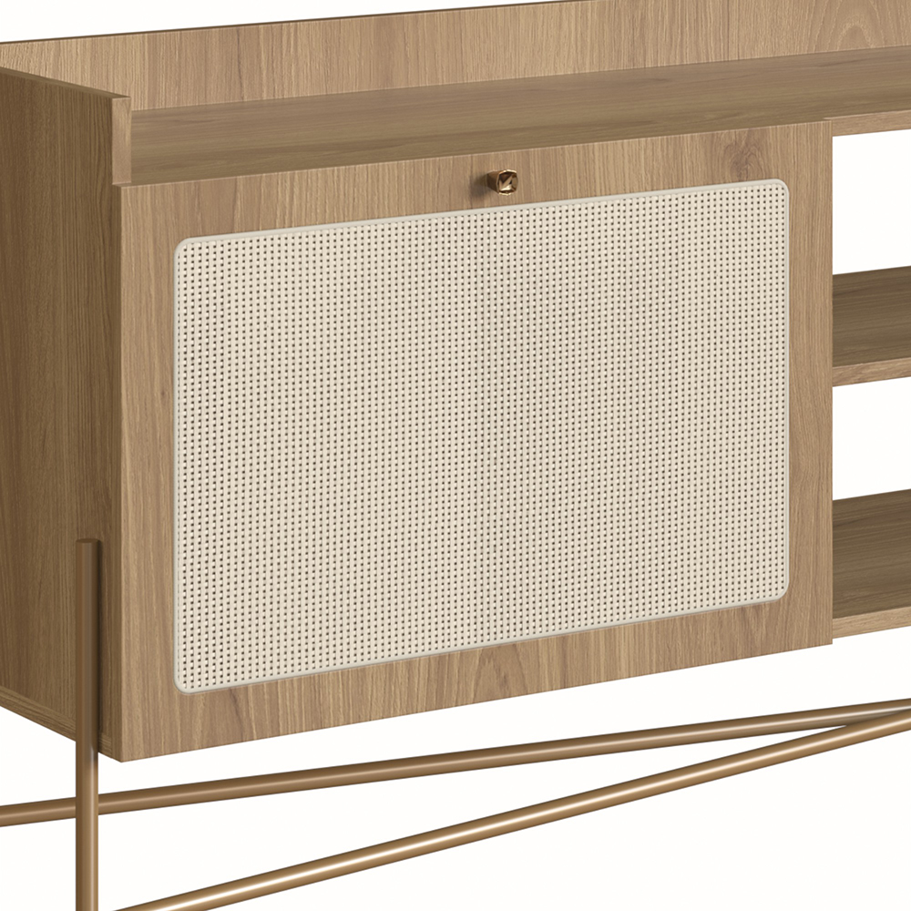 Oslo 72" Tv Stand for up to 80" Tv's  Iron Gold Legs and Rattan 2 Door - Image 4