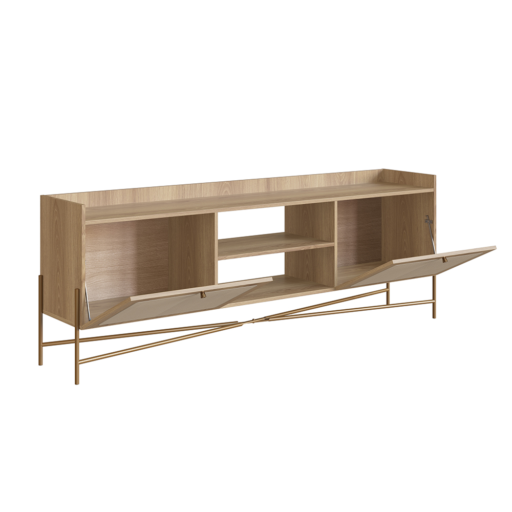 Oslo 72" Tv Stand for up to 80" Tv's  Iron Gold Legs and Rattan 2 Door - Image 3