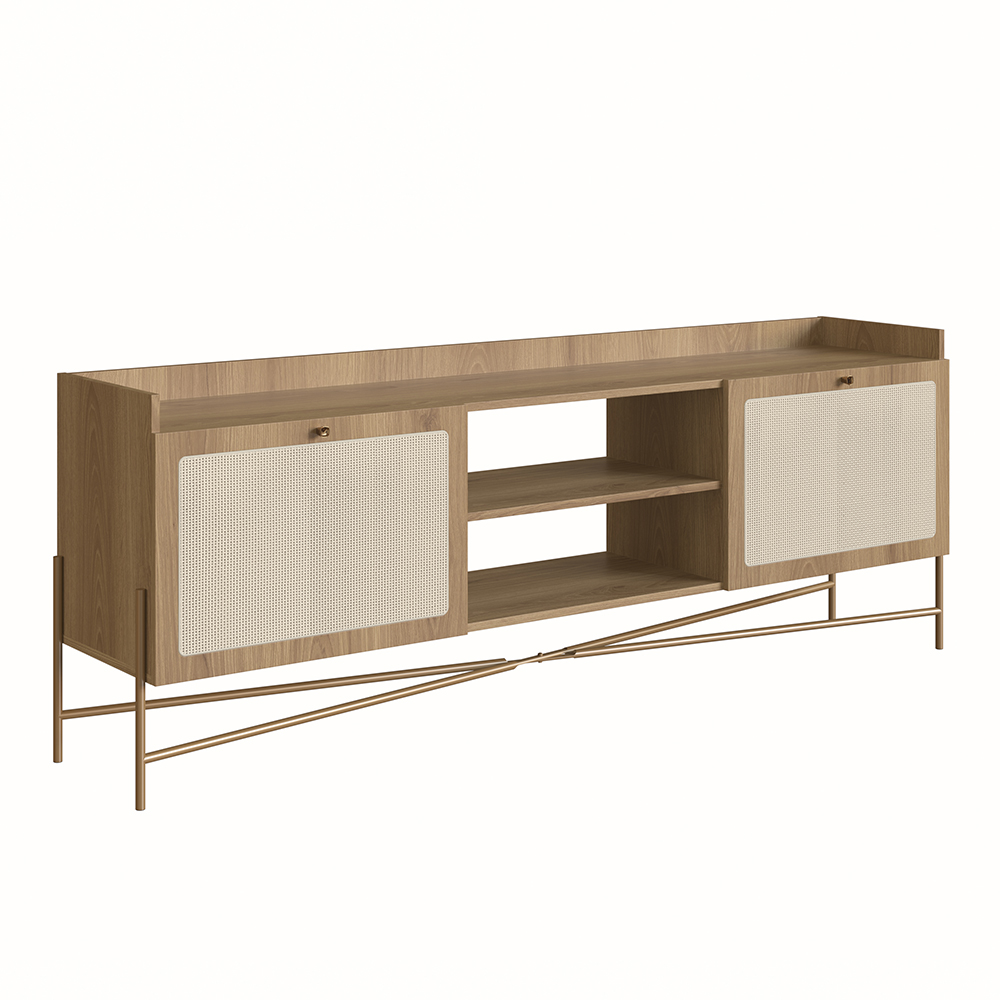 Oslo 72" Tv Stand for up to 80" Tv's  Iron Gold Legs and Rattan 2 Door - Image 2