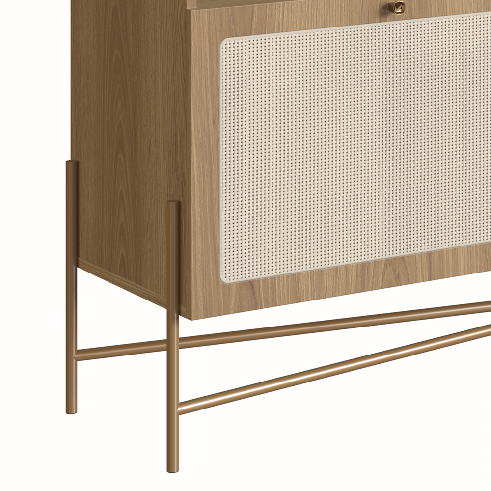 Oslo 72" Tv Stand for up to 80" Tv's  Iron Gold Legs and Rattan 2 Door - Image 5