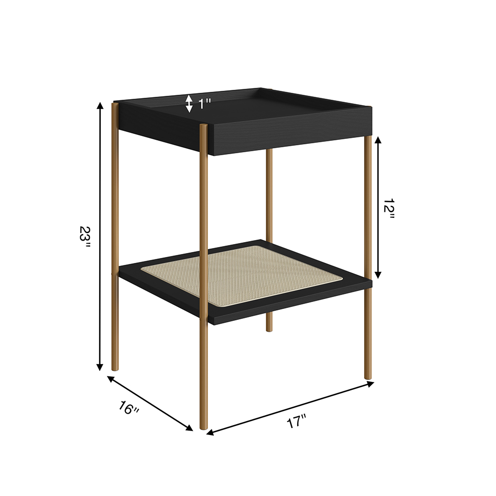 Oslo Side Table  Iron Gold Legs and Rattan Accent End Table-Nero Black - Image 6