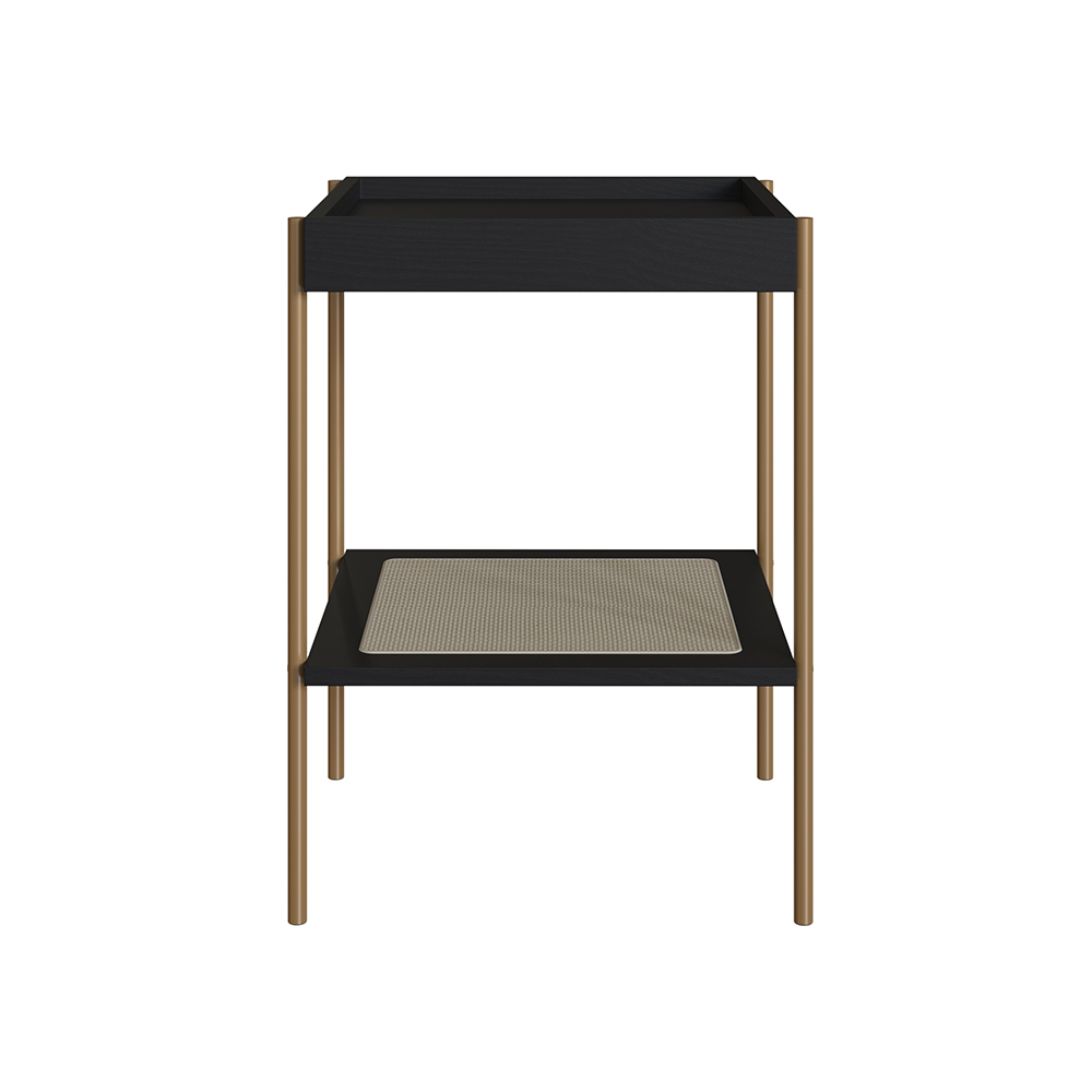 Oslo Side Table  Iron Gold Legs and Rattan Accent End Table-Nero Black - Image 2