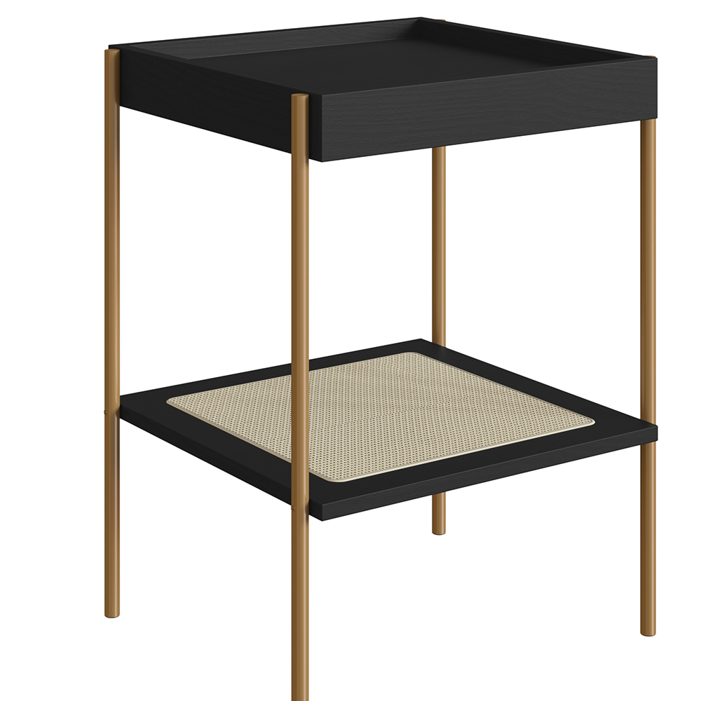 Oslo Side Table  Iron Gold Legs and Rattan Accent End Table-Nero Black - Image 3