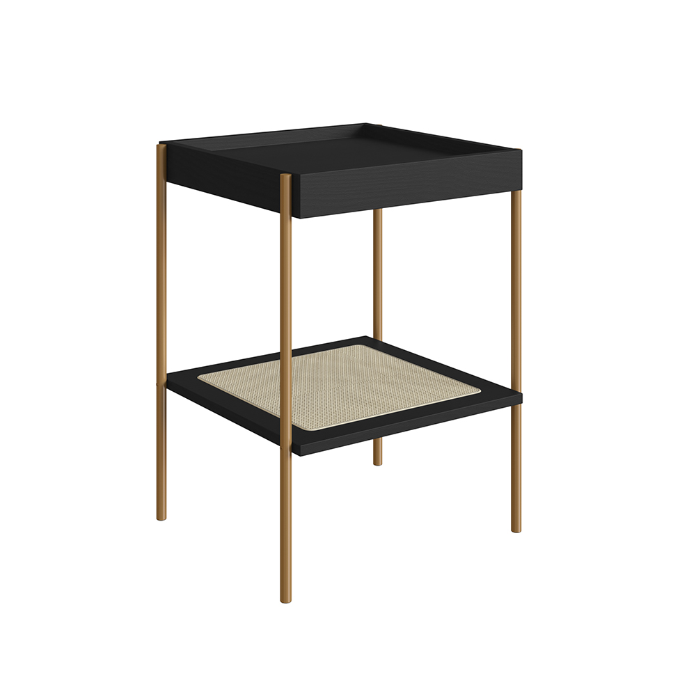 Oslo Side Table  Iron Gold Legs and Rattan Accent End Table-Nero Black - Image 5